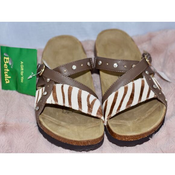 Betula Licensed Birkenstock JULIE Zebra Mohair Studded Sandal Size 7.5/38 NEW!! - Picture 1 of 9